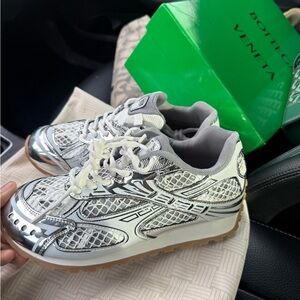 Bottega Veneta Metallic Silver Mesh Sneakers